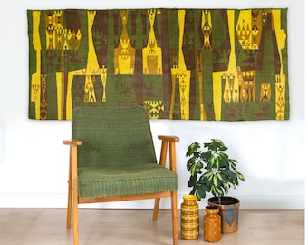 Mid century modern wall hanging, 60s tapestry with abstract pattern 29" x 68" Mid century abstract wall art