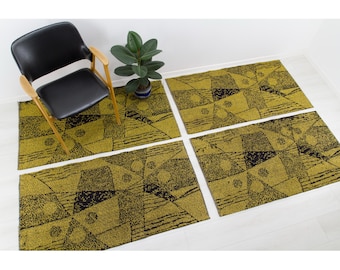 Vintage Space Age Rug Set (4): Mid Century Modern Black & Yellow Accent Rugs