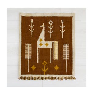 Vintage Eva Nemeth Tapestry: Scandinavian Horse & Floral Wool Wall Hanging