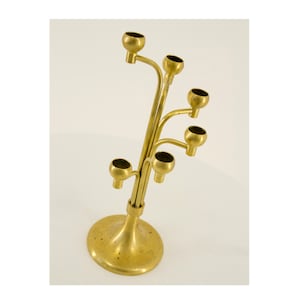 Vintage Brass candleholder, 1960s Mid century brass candelabra with cascading candlestick holder arms, Golden colour