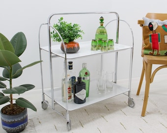 Mid Century Folding Bar Cart, 60s Chrome Serving Trolley