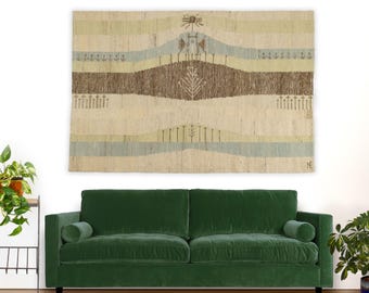 Extra Large Eva Nemeth Tapestry | 80" Vintage Scandinavian Wall Hanging | Mid Century Modern Pastel Decor | Abstract MCM Handwoven Wool Rug