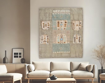 Eva Nemeth Signed Wall Tapestry in Extra Large Size | Vintage Abstract Textile Painting in Muted Pastel Colors