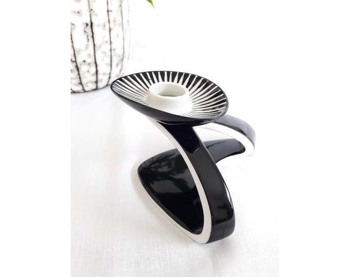 Art Deco Candle Holder Black Porcelain Candle Holder Mid Etsy