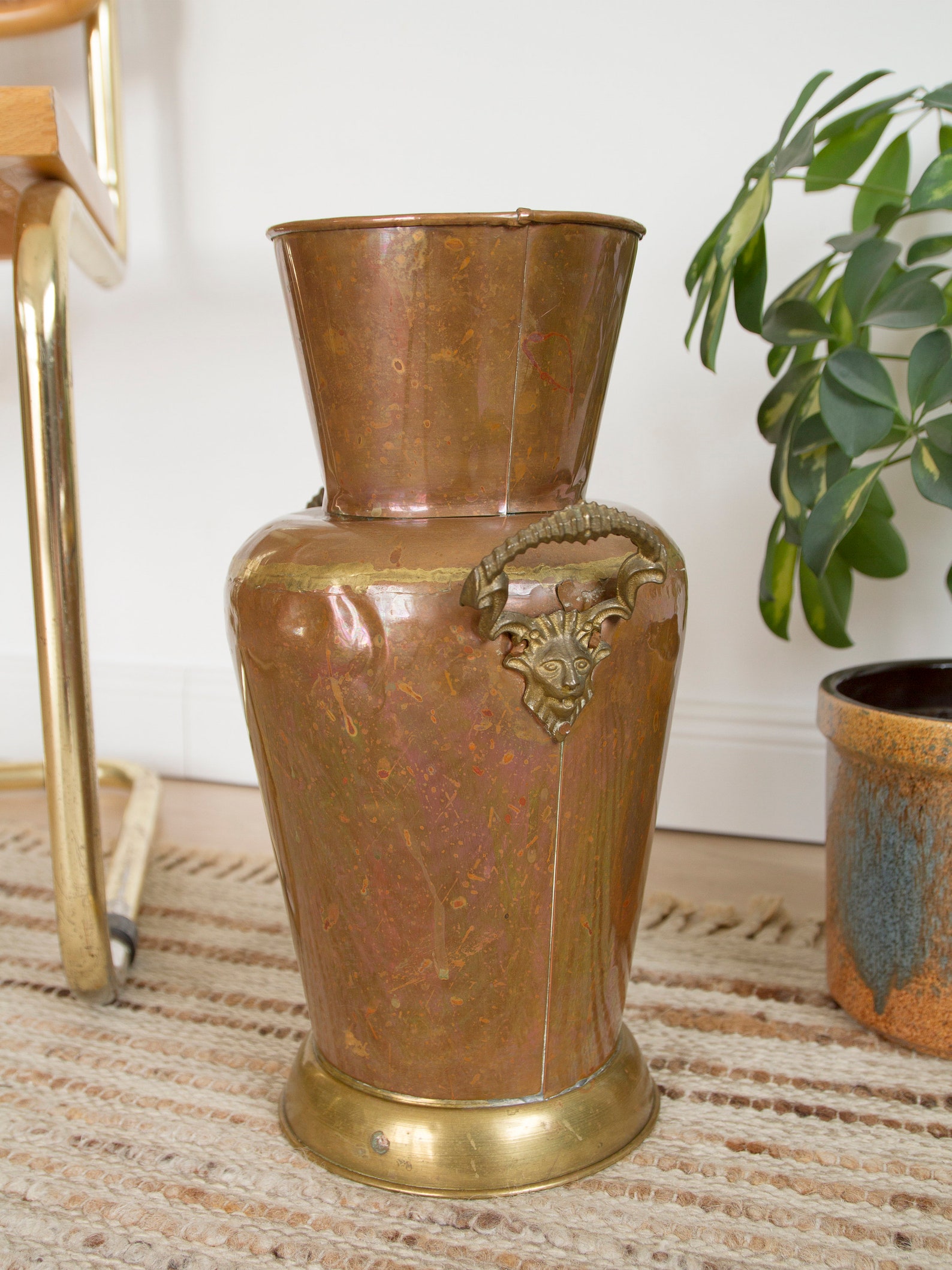 Vintage brass floor vase Copper floor vase with decorative Etsy