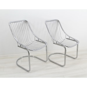Chaise de salle à manger postmoderne x 2, chaise en tube d'acier de style « Rima » vintage des années 1980 de Gastone Rinaldi, 2 pièces