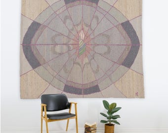 Danish Pastel Decor Tapestry | Oversized Flatweave Rug | Vintage  80s Postmodern Wall Art or Area Rug in Pink & Grey