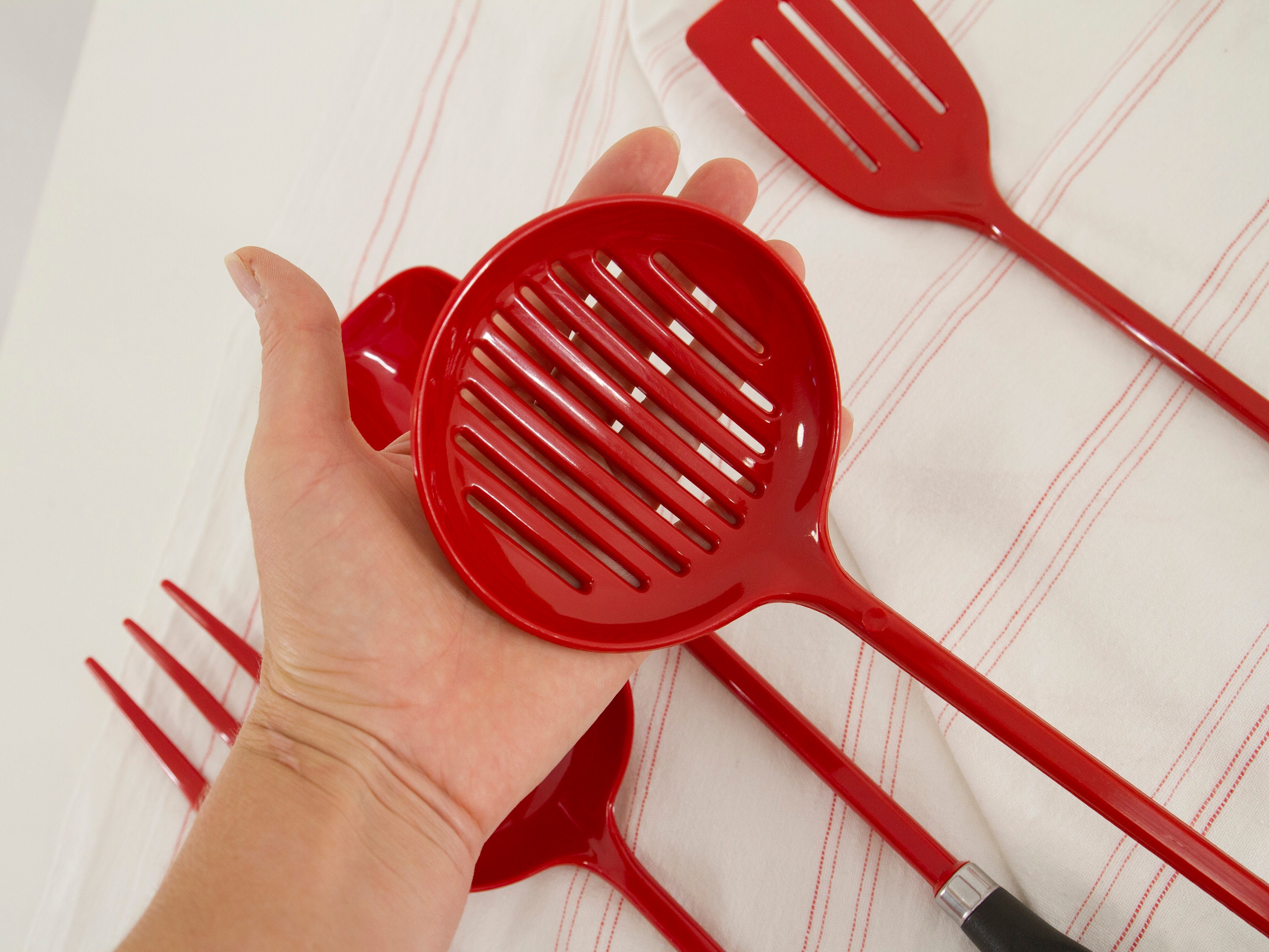 Vintage Red Plastic Kitchen Utensils, Pedrini Kitchen Tools 5 Pcs Italian  Design, Retro 1980s 