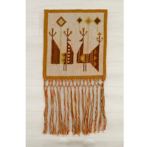 Vintage swedish wall hanging from Eva Nemeth, Handwoven wool wall tapestry with love birds / peacocks