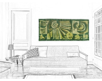 Vintage mid century modern tapestry, Abstract wall hanging, 1960s textile wall art