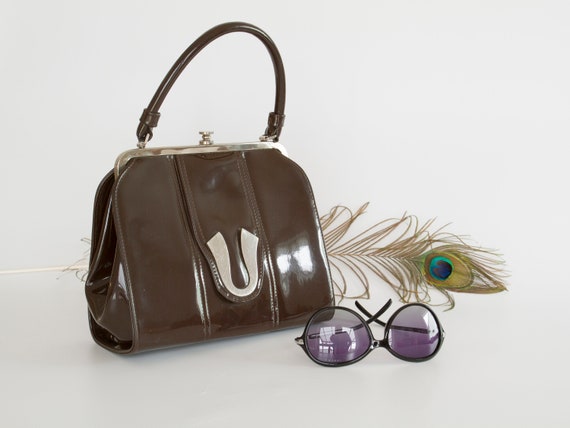 50s lacquer top handle bag, Vintage lacquer purse,