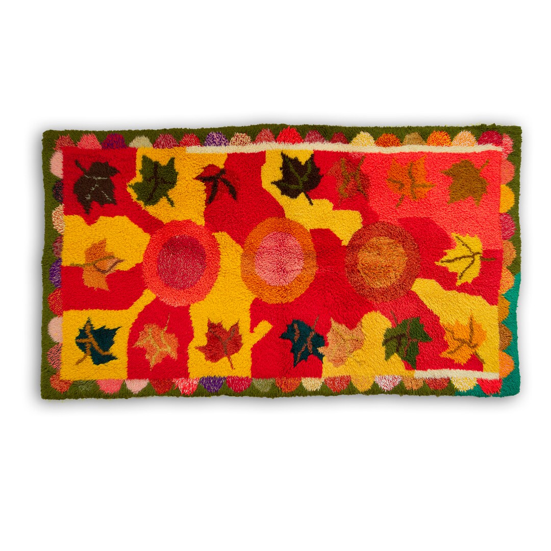 Mid Century Rya Rug With Autumn Leaves Handmade Rya Rug in Etsy