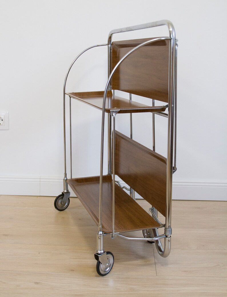 Mid century folding bar cart 60s serving trolley on wheels Etsy