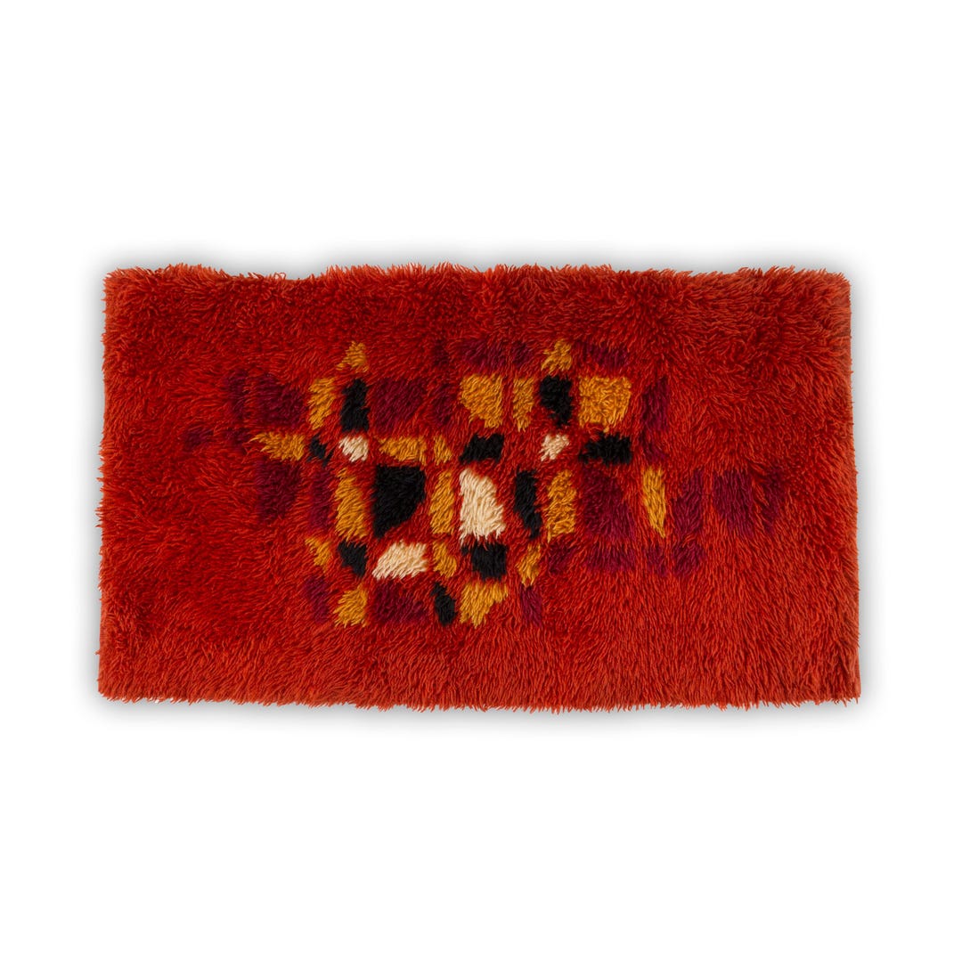 Mid Century Modern Rya Rug With Abstract Geometric Pattern and Long ...
