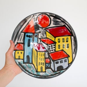Mid Century Modern Ceramic Wall Plate: Abstract Colorful Decor, 11&quot;