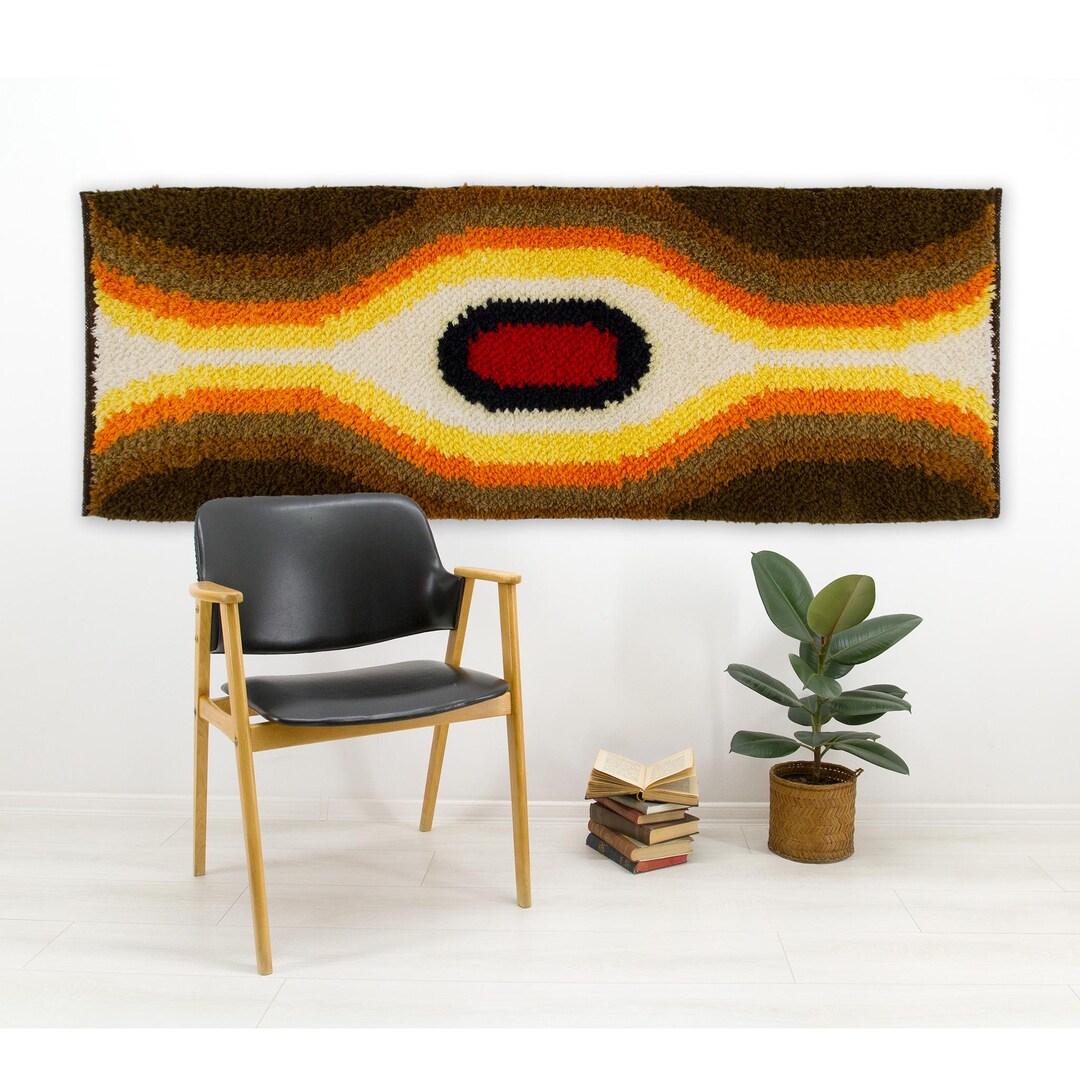 70s Rya Rug Mid Century Tapestry | Large Vintage Rya Rug Space Age Decor | Op Art ...