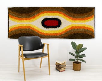 Mid Century Tapestry | Large Vintage Rya Rug Space Age Decor | Op Art Abstract Geometric Wall Hanging | 60s 70s Retro Bedroom Shag