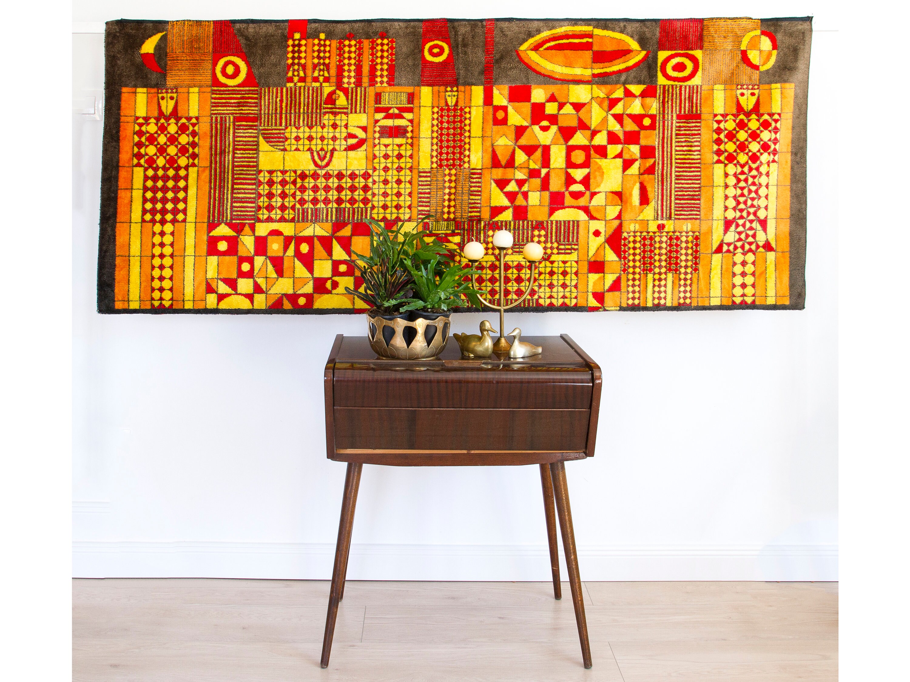 Mid century modern wall hanging Tapestry with geometric Etsy