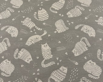 Comical Cat fabric - cotton rich panama - by the metre