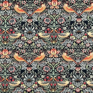 William Morris Strawberry Thief Fabric - Ebony - 100% Cotton