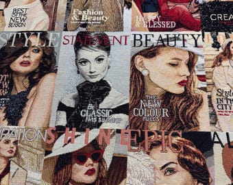 Fashion Magazine Cover Tapestry Fabric: Vibrant Cotton Blend, By The Metre