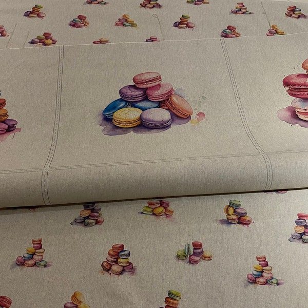 Tissu design macaron, aspect lin avec panneaux de coussin assortis.