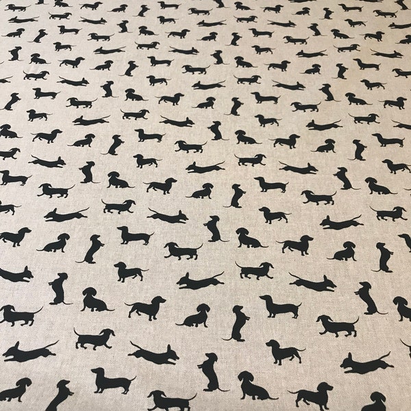 Sausage Dog Linen Look Fabric