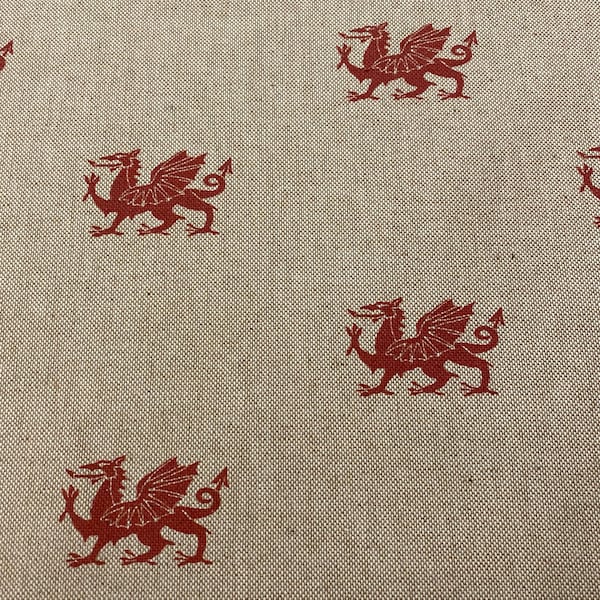 Welsh Dragon Linen Look Fabric & Cushion Panel