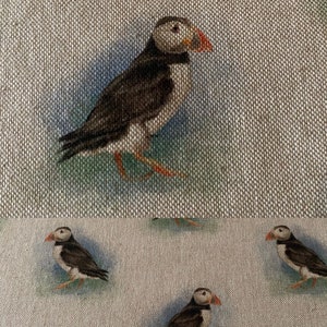 Tecido Puffin - Design Digital de aparência de linho com painel de almofada combinando