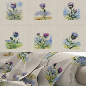Scottish Thistle Linen Look Fabric with matching cushion panels