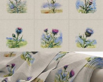 Tecido Scottish Thistle Linen Look com painéis de almofada combinando
