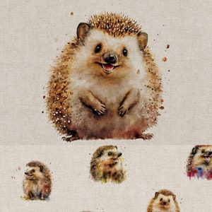 Tessuto effetto lino Happy Hedgehog con pannelli coordinati