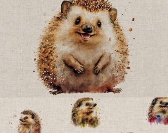 Happy Hedgehog Linen Look Fabric with matching Panels