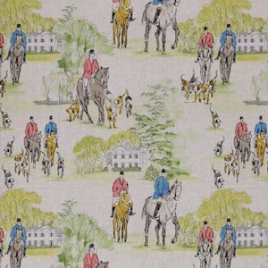 Hunting Scene Linen Look Fabric - by the metre