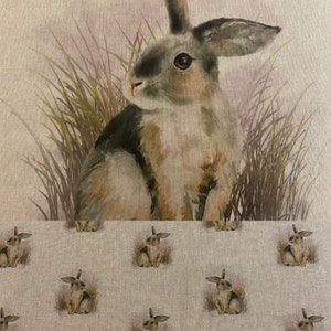 Bunny Rabbit Linen Look Fabric - Digital Design with matching cushion panel