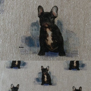 French Bulldog Fabric - Linen Look Digital Design with matching cushion panel