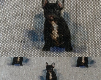 Tecido Bulldog Francês - Design Digital com aparência de linho e painel de almofada combinando