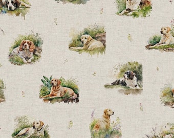 Garden Dogs Linen Look Fabric with matching Panels