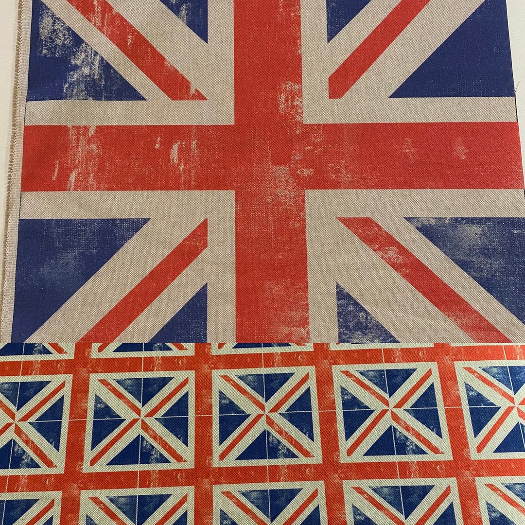 Tessuto Arredo In Cotone Motivo Bandiera Inglese E Usa - Foto 2