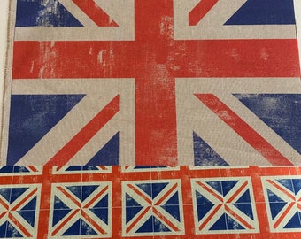 Union Jack Flag Linen Look Fabric - by the metre with optional cushion panel