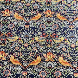 William Morris Strawberry Thief Stoff - Navy - 100% Baumwolle