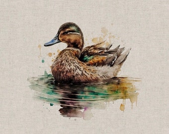 Watercolour Ducks Linen look fabric with matching cushion panels