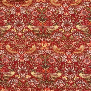 William Morris Strawberry Thief Fabric - Crimson - 100% Cotton