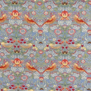 William Morris Strawberry Thief Fabric - Azure - 100% Cotton