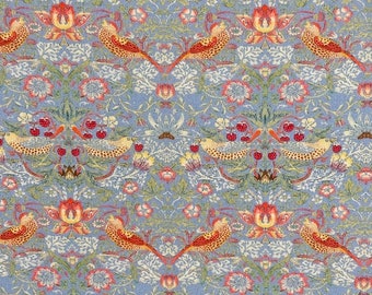 William Morris Strawberry Thief Fabric - Azure - 100% Cotton