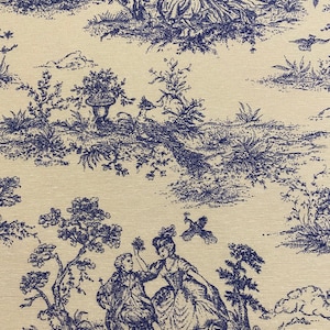 Toile de Jouy Fabric - Navy Colourway