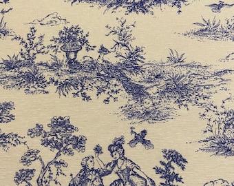Toile de Jouy Fabric - Navy Colourway