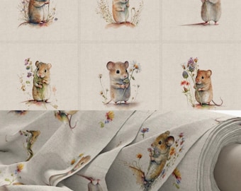 Adorable Field Mouse Fabric with matching cushion panels - Linen look
