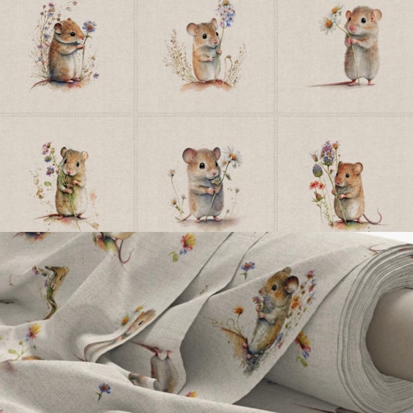 Adorable Field Mouse Fabric with matching cushion panels - Linen look