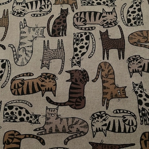 Cute Cats Fabric - Linen Look